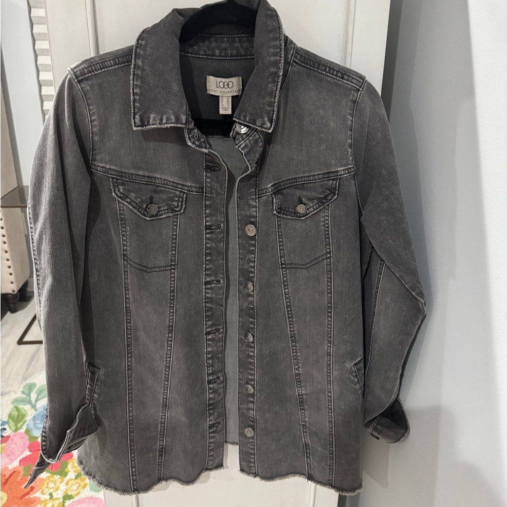 LOGO by Lori Goldstein Women's Gray Denim Jacket